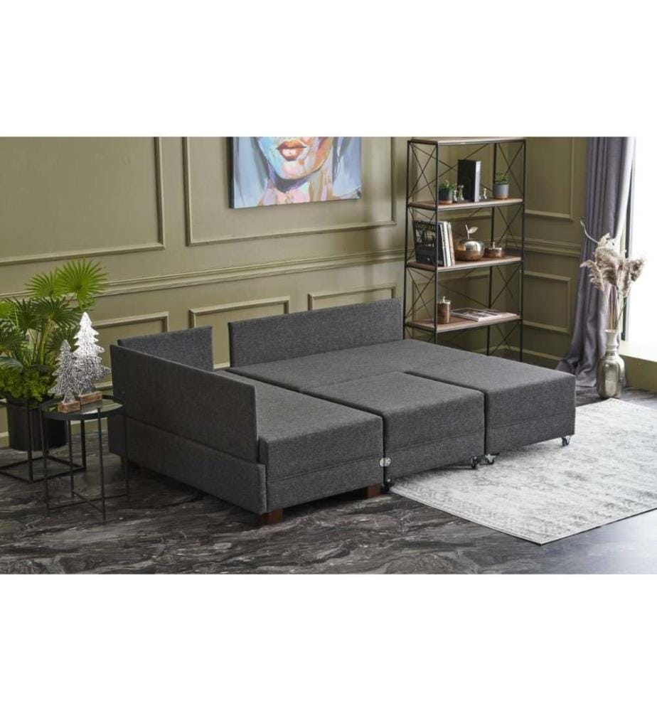 Canapé-lit d'angle, Anthracite, cadre en bois et panneaux de particules mélaminés, tissu coton et polyester