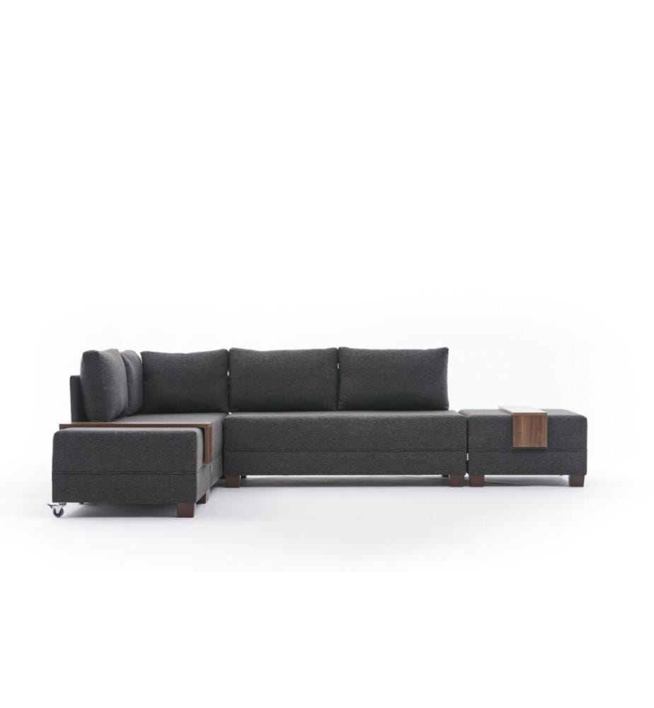 Canapé-lit d'angle, Anthracite, cadre en bois et panneaux de particules mélaminés, tissu coton et polyester