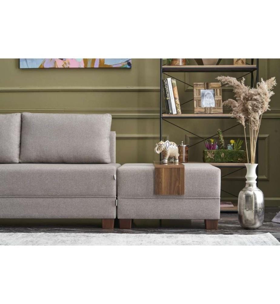 Corner Sofa-Bed, Cream, Wooden & Melamine Coated Particle Board Frame, Cotton & Polyester Fabric