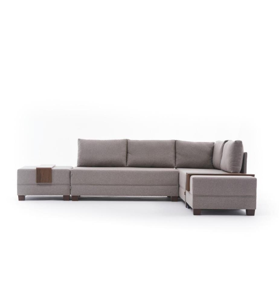 Corner Sofa-Bed, Cream, Wooden & Melamine Coated Particle Board Frame, Cotton & Polyester Fabric