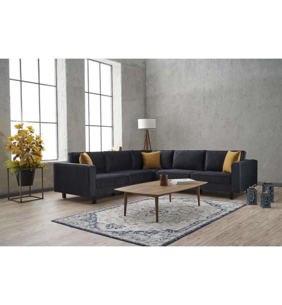 Canapé d'angle, anthracite, structure en hêtre, polyester - tissu velours