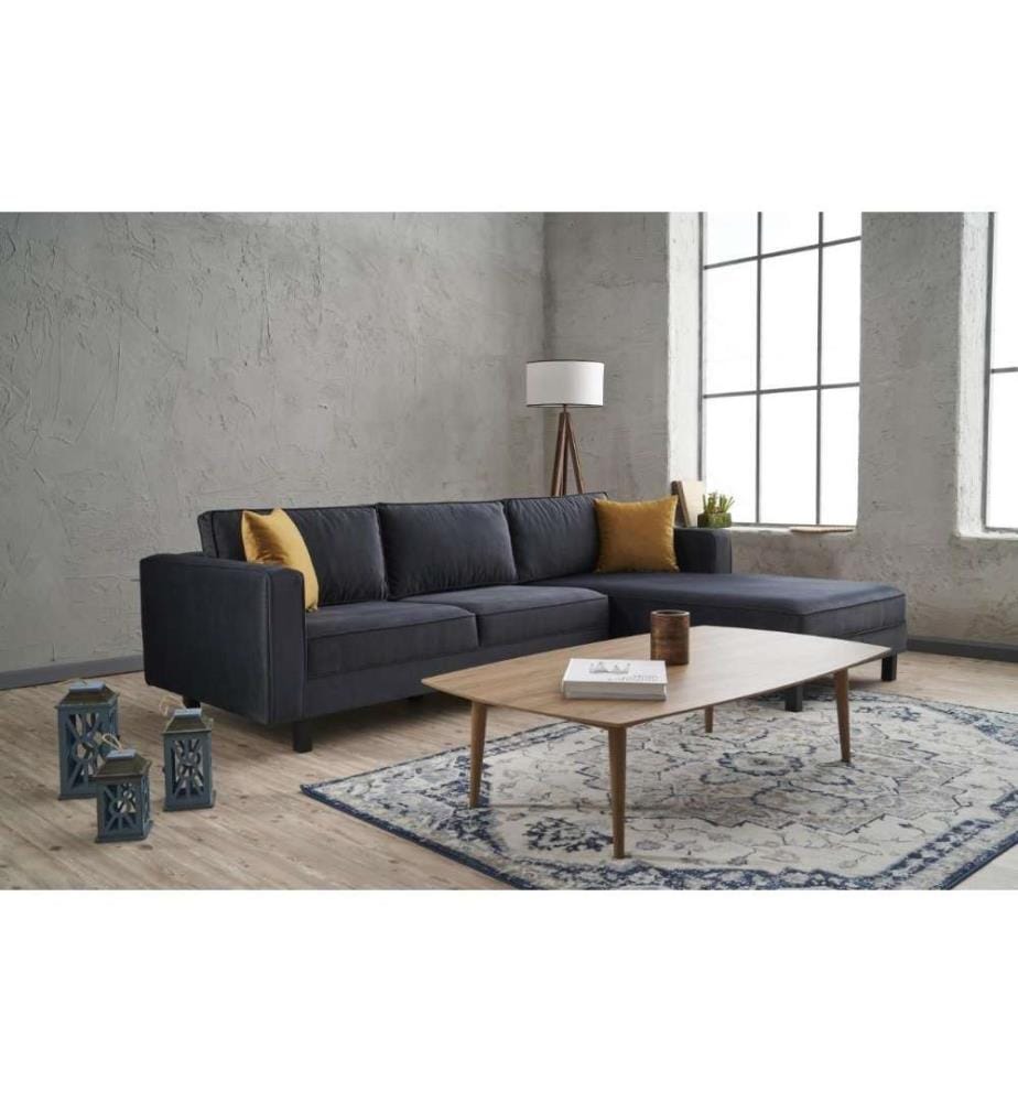 Canapé d'angle, anthracite, structure en hêtre, polyester - tissu velours