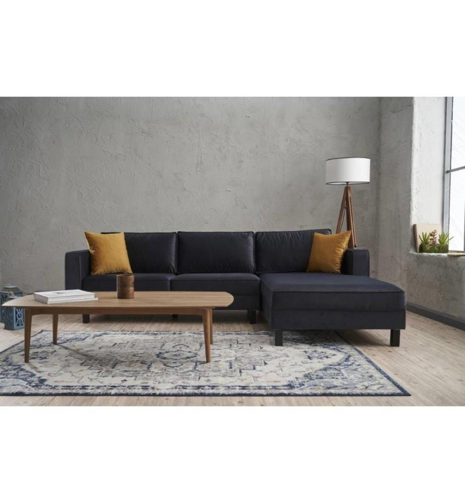 Canapé d'angle, anthracite, structure en hêtre, polyester - tissu velours