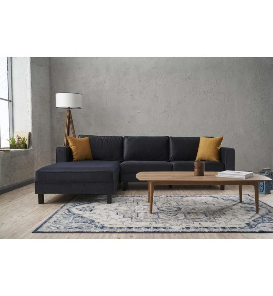 Ecksofa, Anthrazit, Gestell aus Buchenholz, Stoff Polyester - Samt