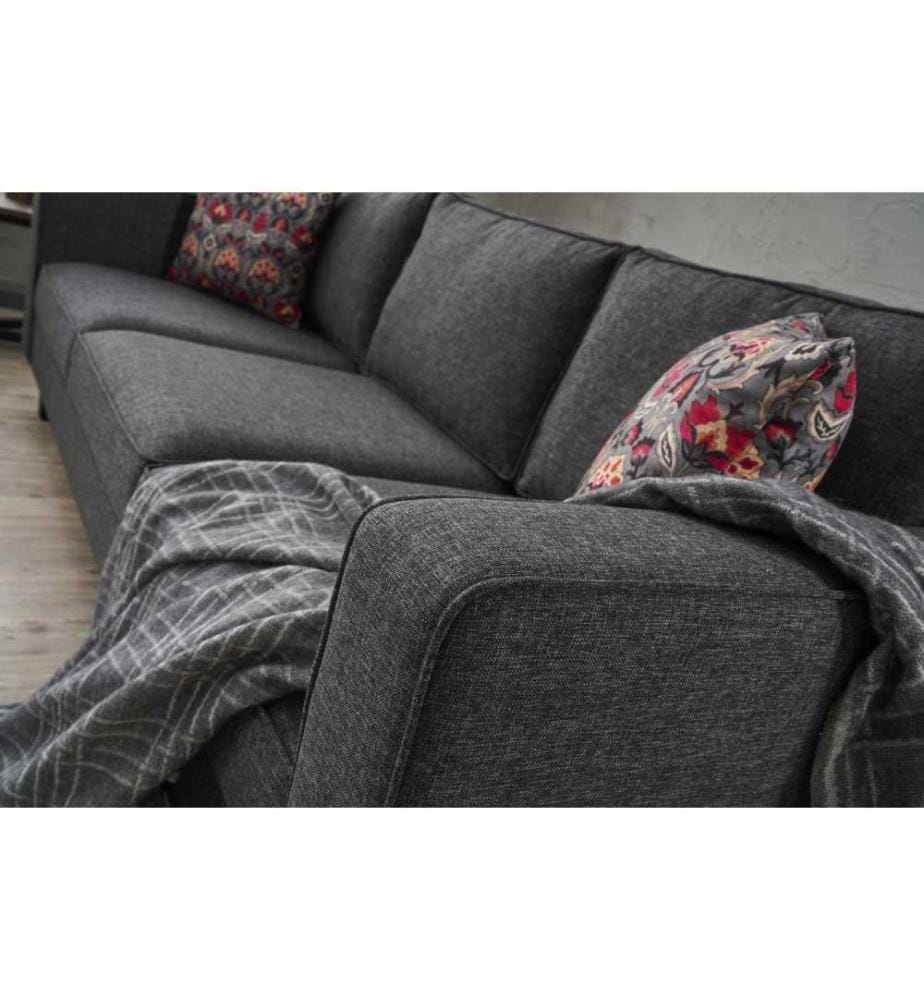 3-Sitzer Sofa, Anthrazit, Buchenholzrahmen, Polyester - Leinenstoff