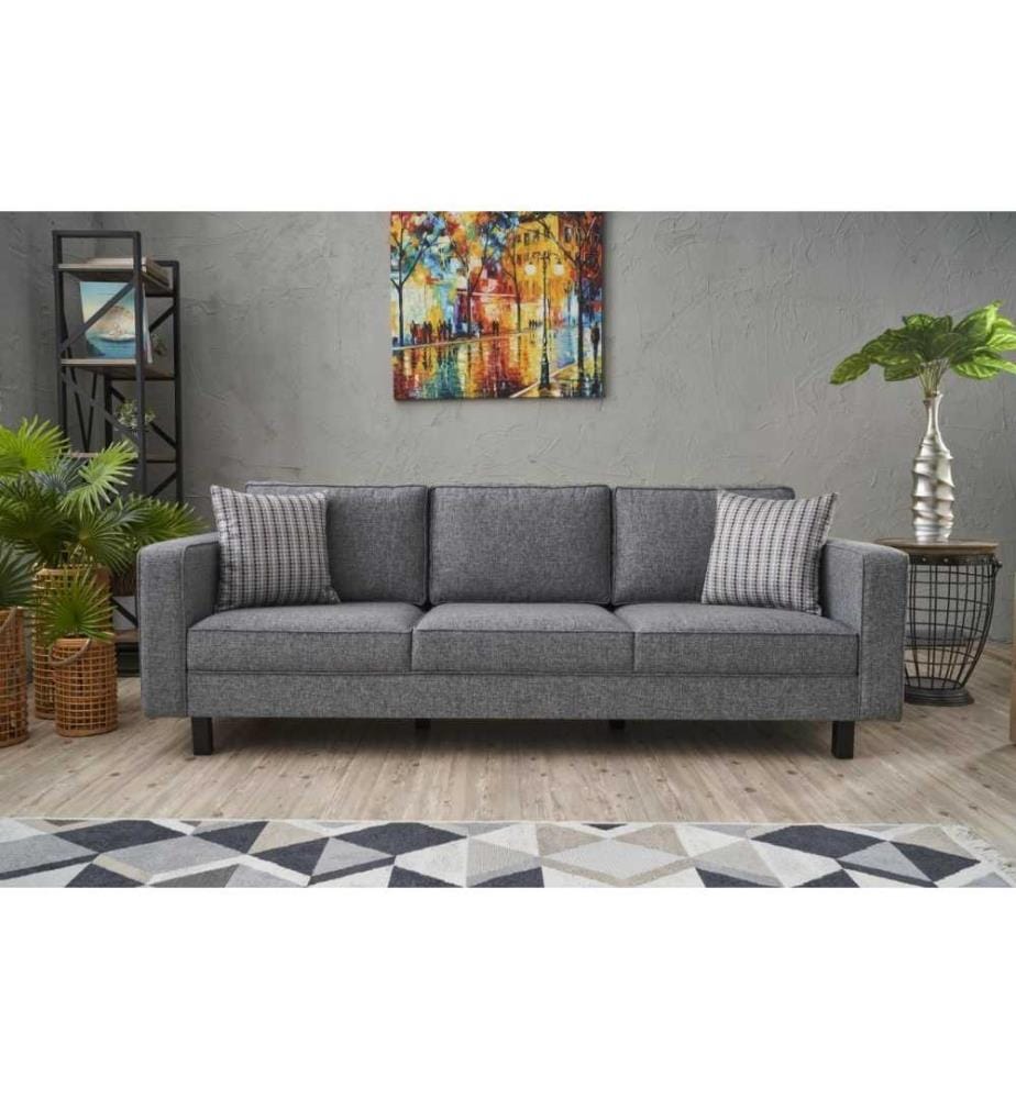 3-Sitzer Sofa, Grau, Buchenholzrahmen, Polyester - Leinenstoff