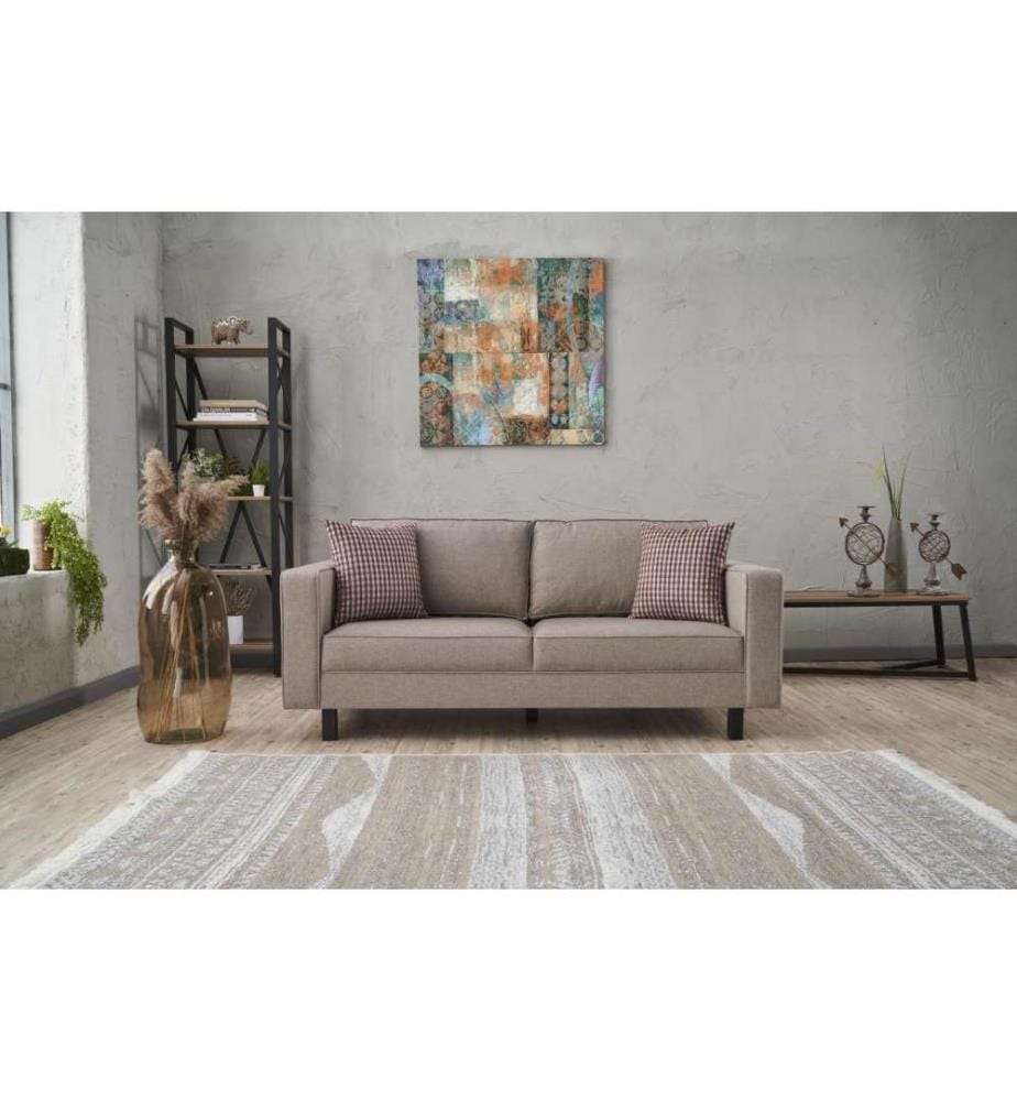 2-Sitz-Sofa, Creme, Buchenholzrahmen, Polyester - Leinenstoff
