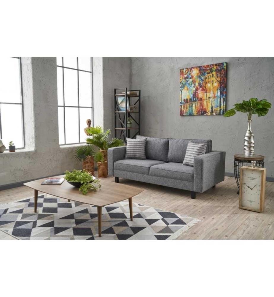 2-Sitz-Sofa, Grau, Buchenholzrahmen, Polyester - Leinenstoff