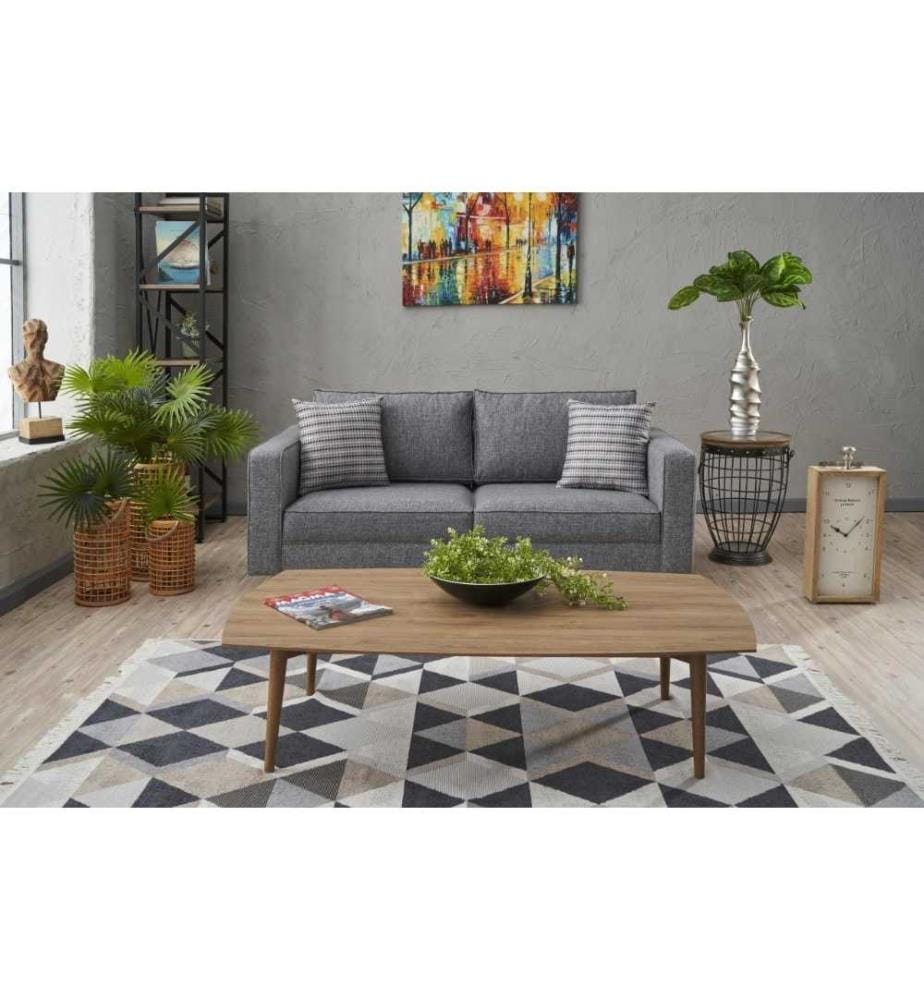 2-Sitz-Sofa, Grau, Buchenholzrahmen, Polyester - Leinenstoff