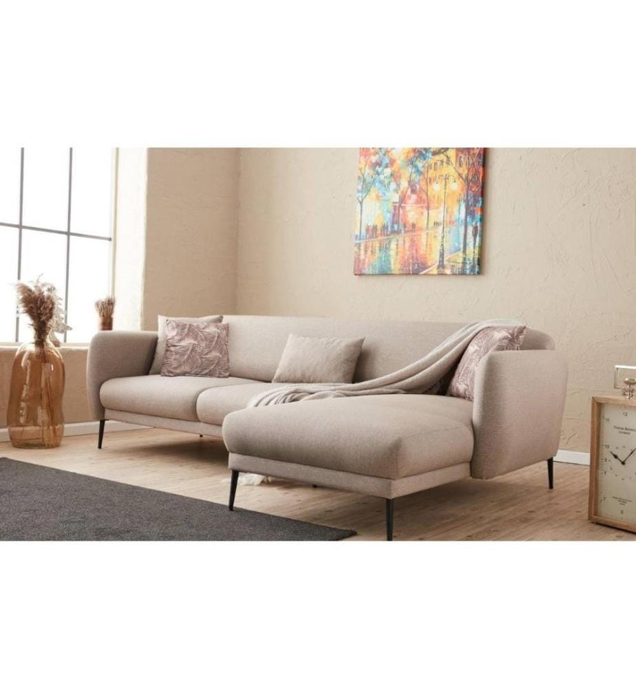 Ecksofa-Bett, Creme, Buchenholzrahmen, 50% Polyester - 50% Leinenstoff