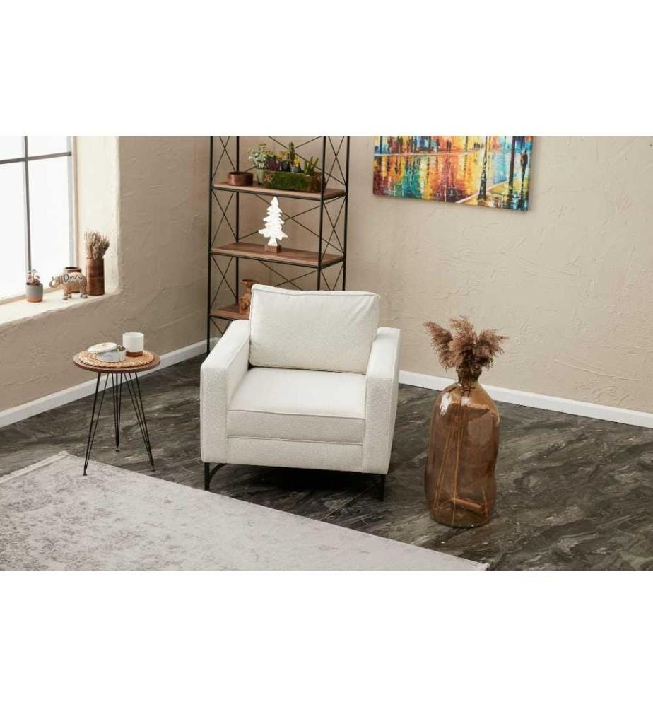 1-Sitz Sofa, Creme, Schwarz, Buchenholzrahmen, Polyestergewebe