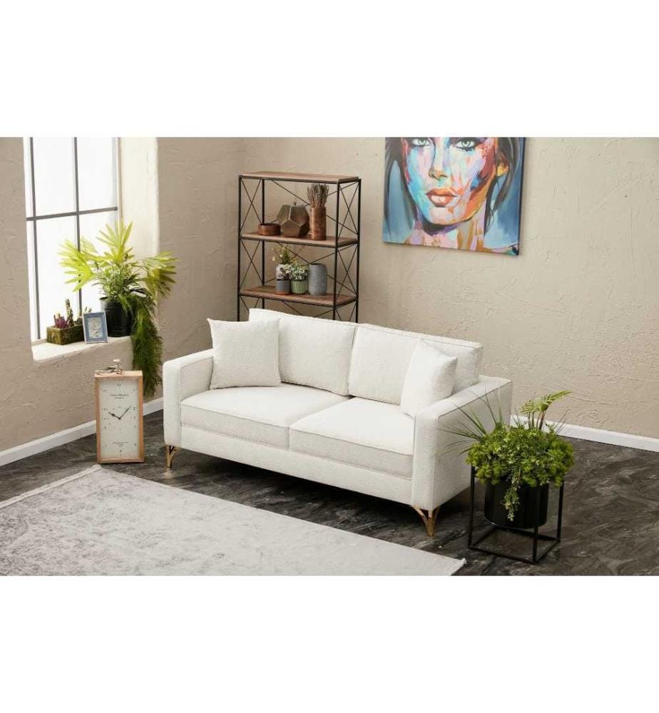 2-Sitzer Sofa, Creme, Gold, Buchenholzrahmen, Polyestergewebe