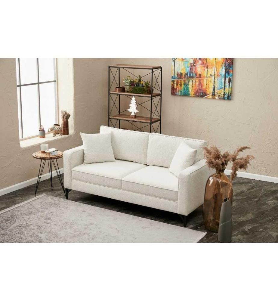 2-Sitzer Sofa, Creme, Schwarz, Buchenholzrahmen, Polyestergewebe