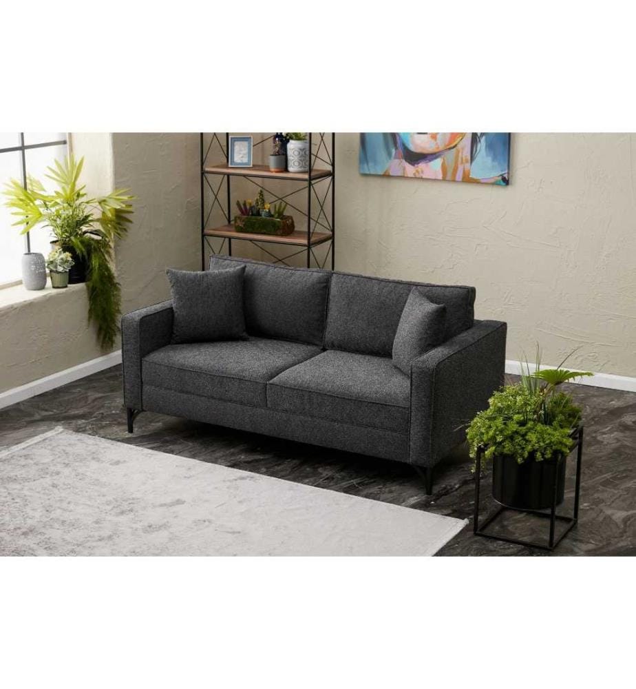 2-Seat Sofa, Anthracite, Black, Beech Wood Frame, Polyester Fabric