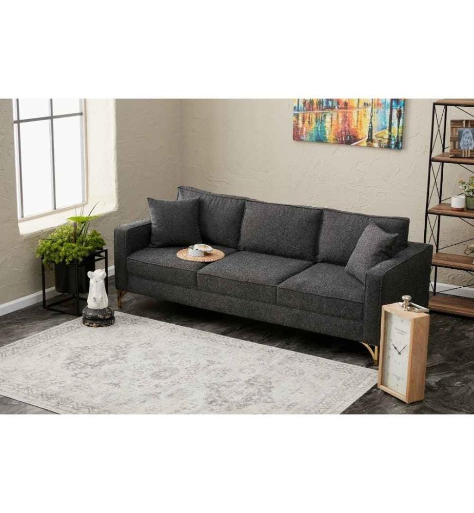 3-Sitzer Sofa, Anthrazit, Gold, Buchenholzrahmen, Polyestergewebe