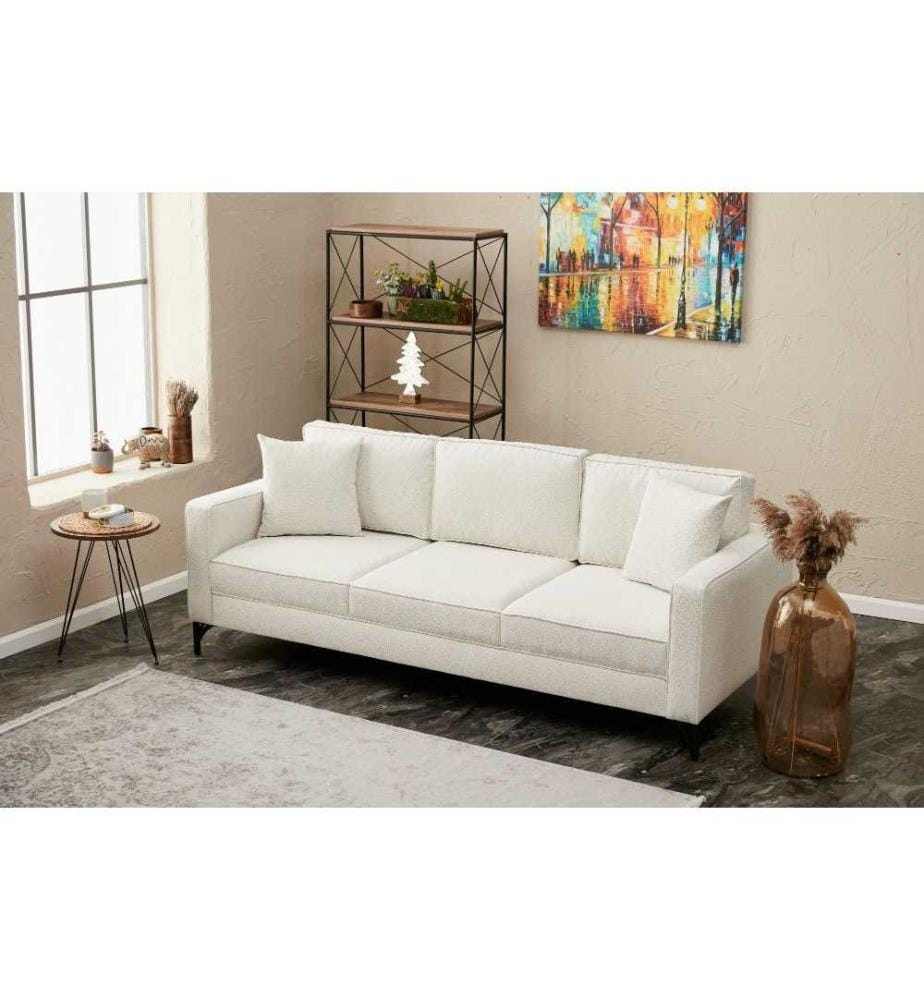 3-Sitzer Sofa, Creme, Schwarz, Buchenholzrahmen, Polyestergewebe
