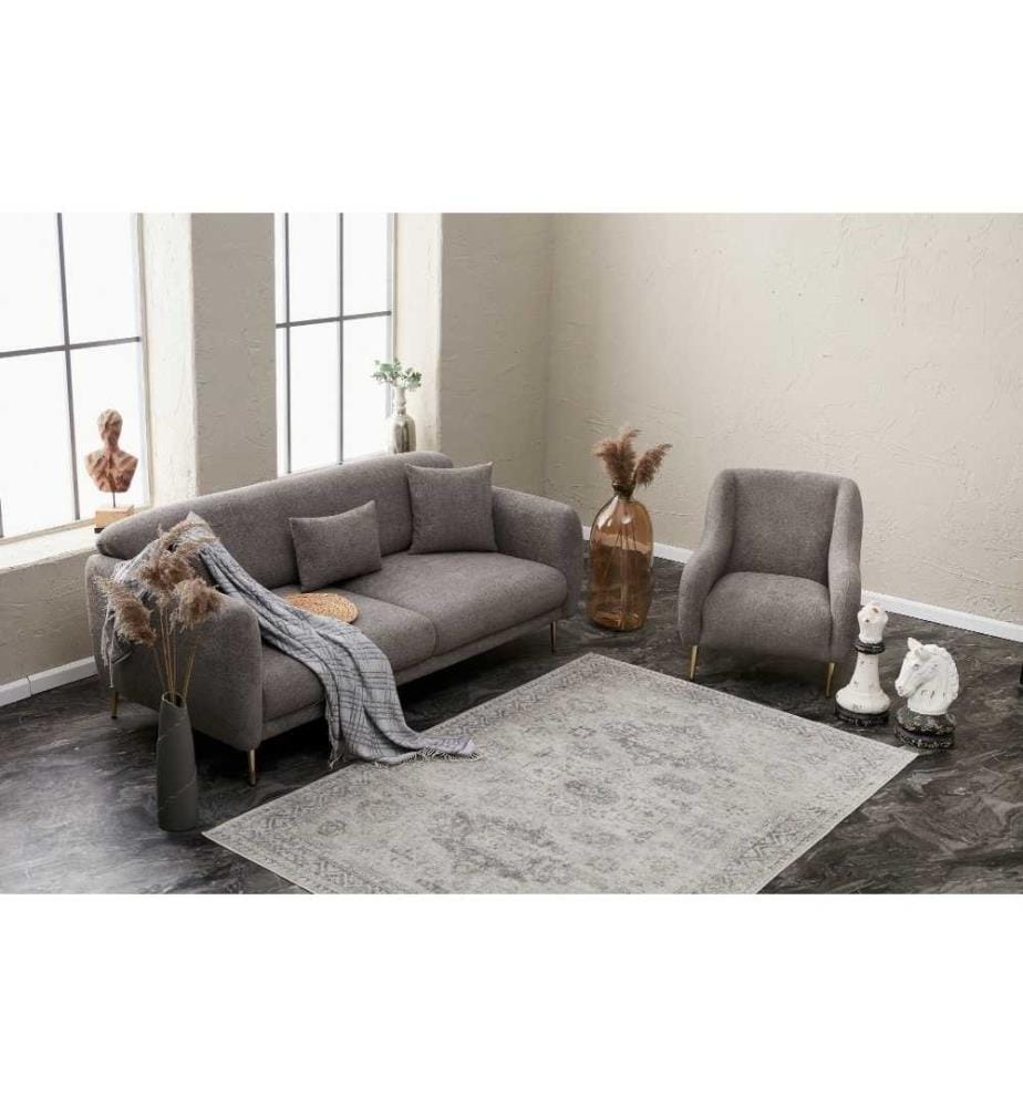 3-Sitz Sofa-Bett, Grau, Gold, Buchenholzrahmen, Polyester Stoff