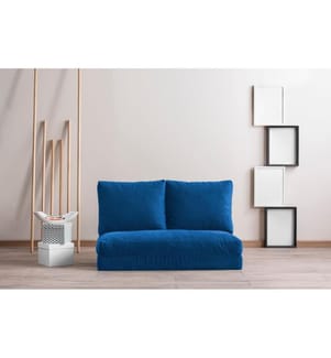 Canapé-lit 2 places, bleu, structure en métal, tissu en polyestère