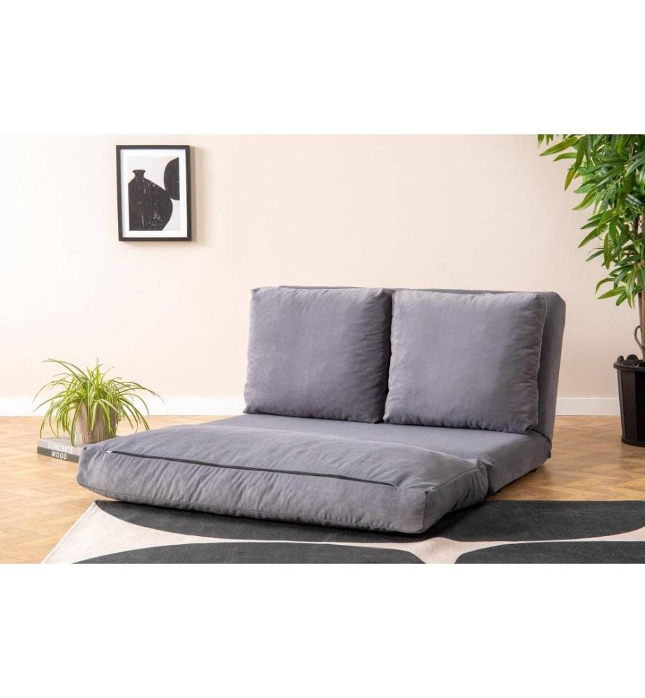 2-Seat Sofa-Bed, Grey, Metal Frame, Polyestere Fabric Fabric