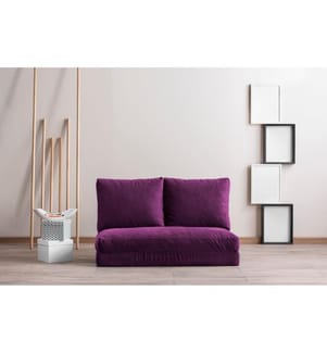 Canapé-lit 2 places, violet, structure métallique, tissu polyestère
