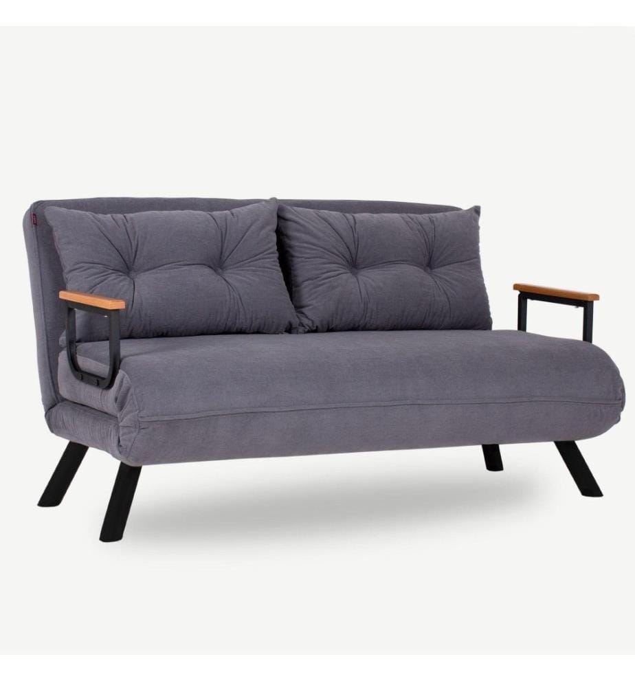2-Sitz-Sofa-Bett, Grau, Metallgestell, Polyester-Stoffbezug
