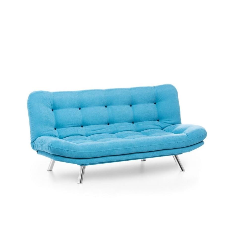 3-Sitz Sofa-Bett, Türkis, Metallrahmen, weicher Stoffbezug
