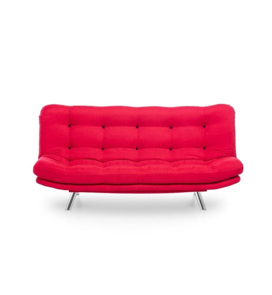 3-Sitz Sofa-Bett, Rot, Metallrahmen, weicher Stoffbezug
