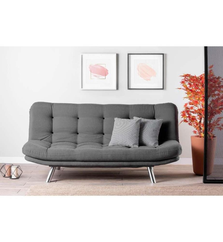 3-Sitz-Sofa-Bett, Grau, Metallgestell, weicher Stoffbezug
