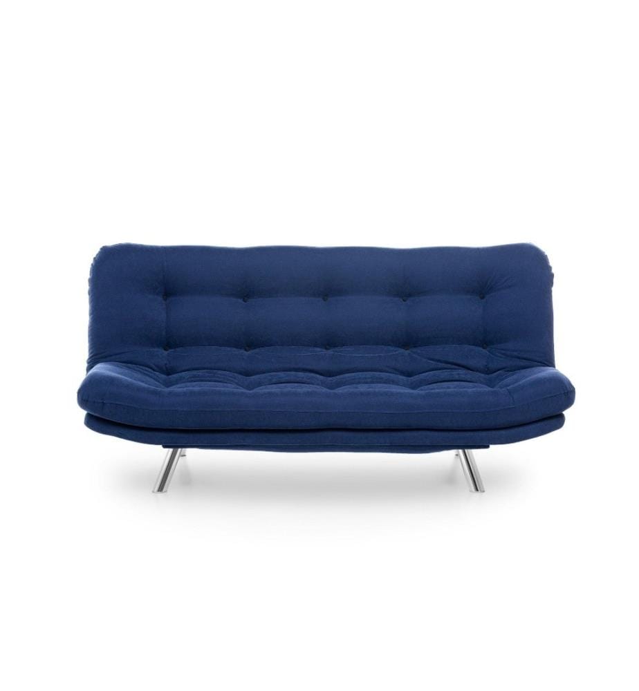 3-Sitz Sofa-Bett, Marineblau, Metallrahmen, weicher Stoffbezug