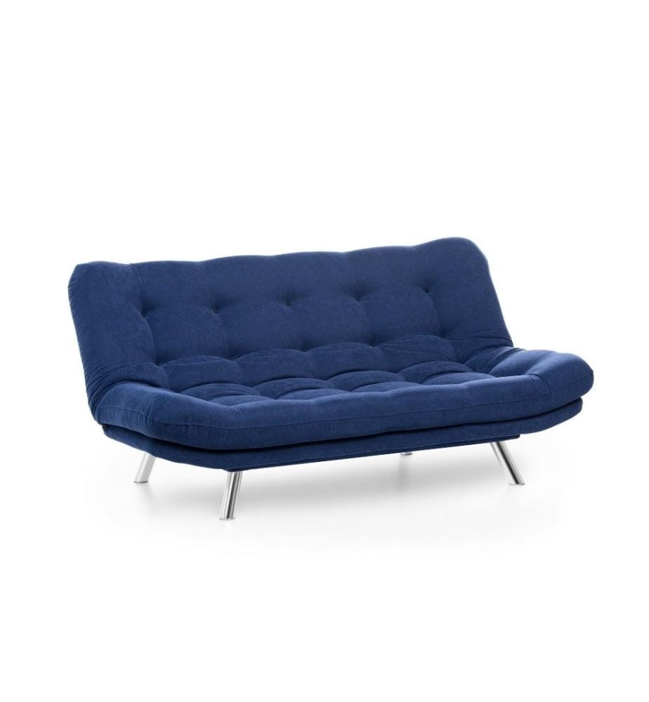 3-Sitz Sofa-Bett, Marineblau, Metallrahmen, weicher Stoffbezug