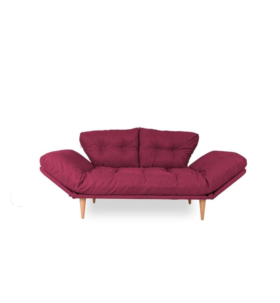 3-Sitz Sofa-Bett, Dunkelrot, Metallrahmen, Leinenstoff Stoff