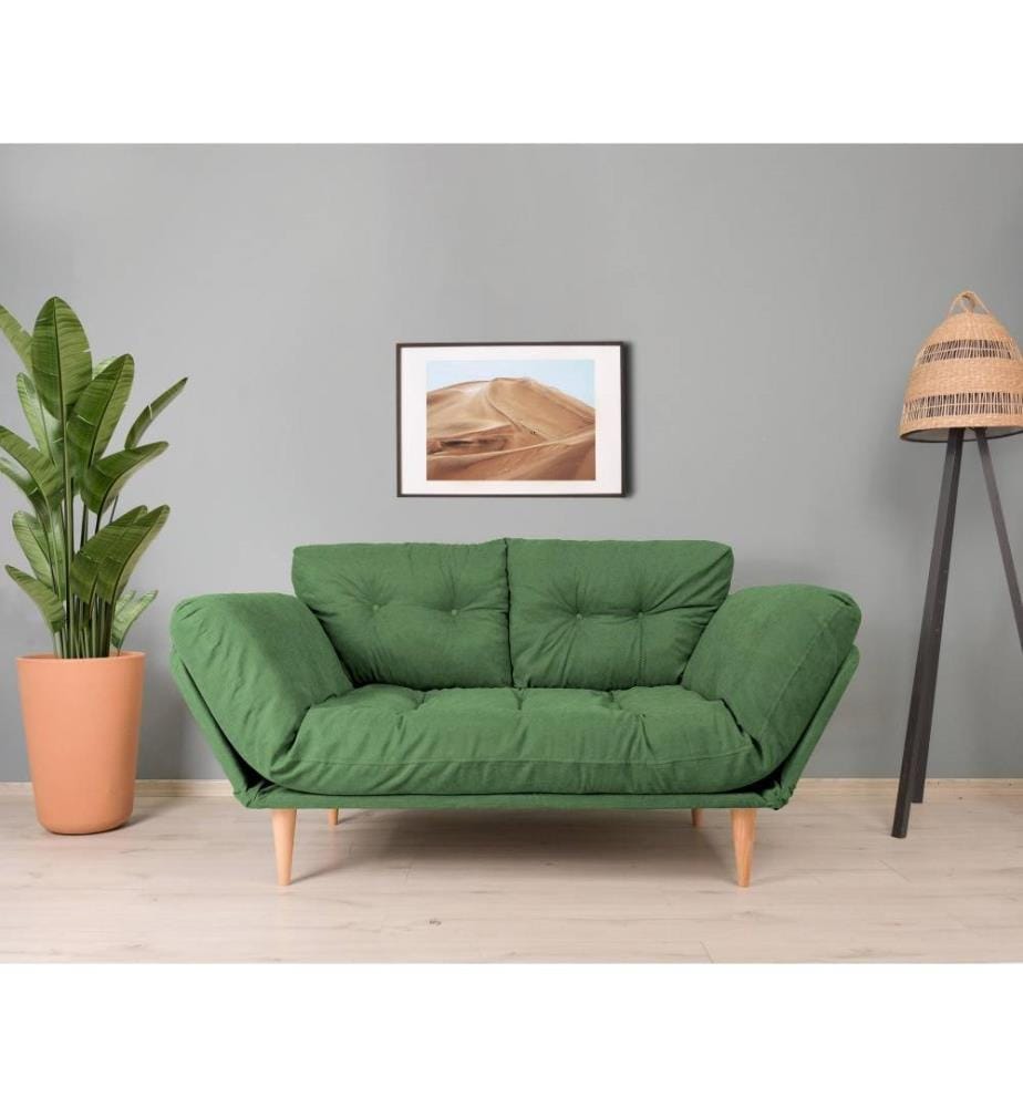 3-Sitz Sofa-Bett, Grün, Metallrahmen, Leinenstoff Stoff
