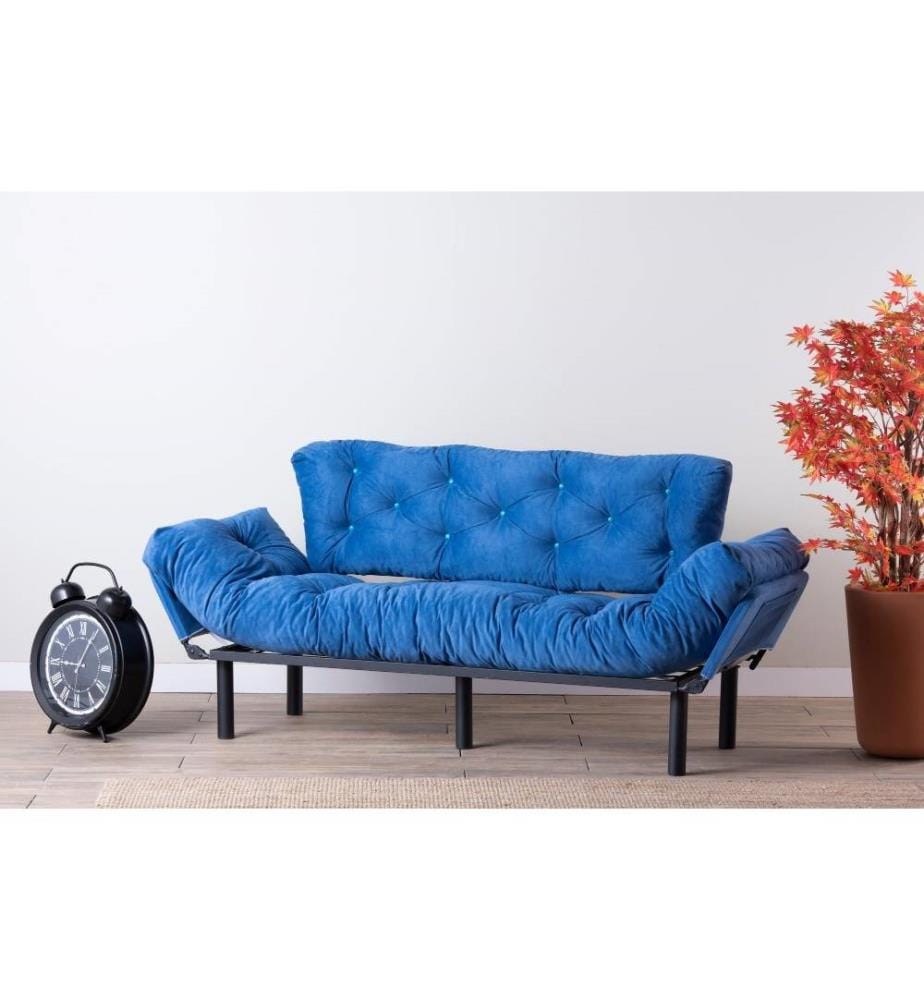 3-Seat Sofa-Bed, Blue, Metal Frame, Polyester Fabric Fabric