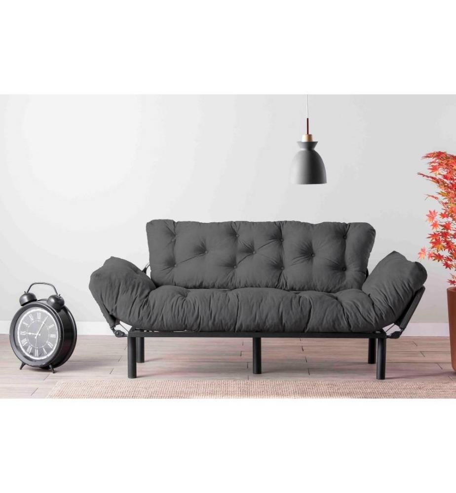 3-Sitzer Sofa-Bett, Grau, Metallrahmen, Polyester-Gewebe Stoff