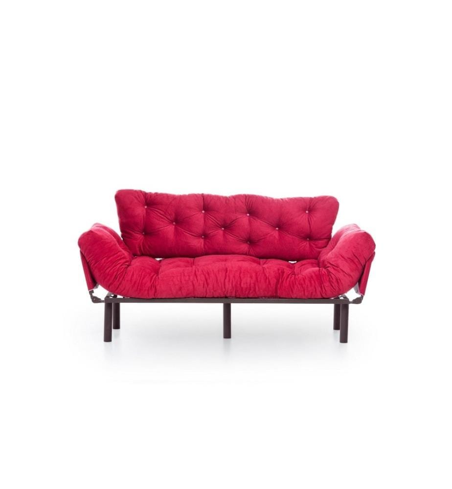 3-Seat Sofa-Bed, Maroon, Metal Frame, Polyester Fabric Fabric