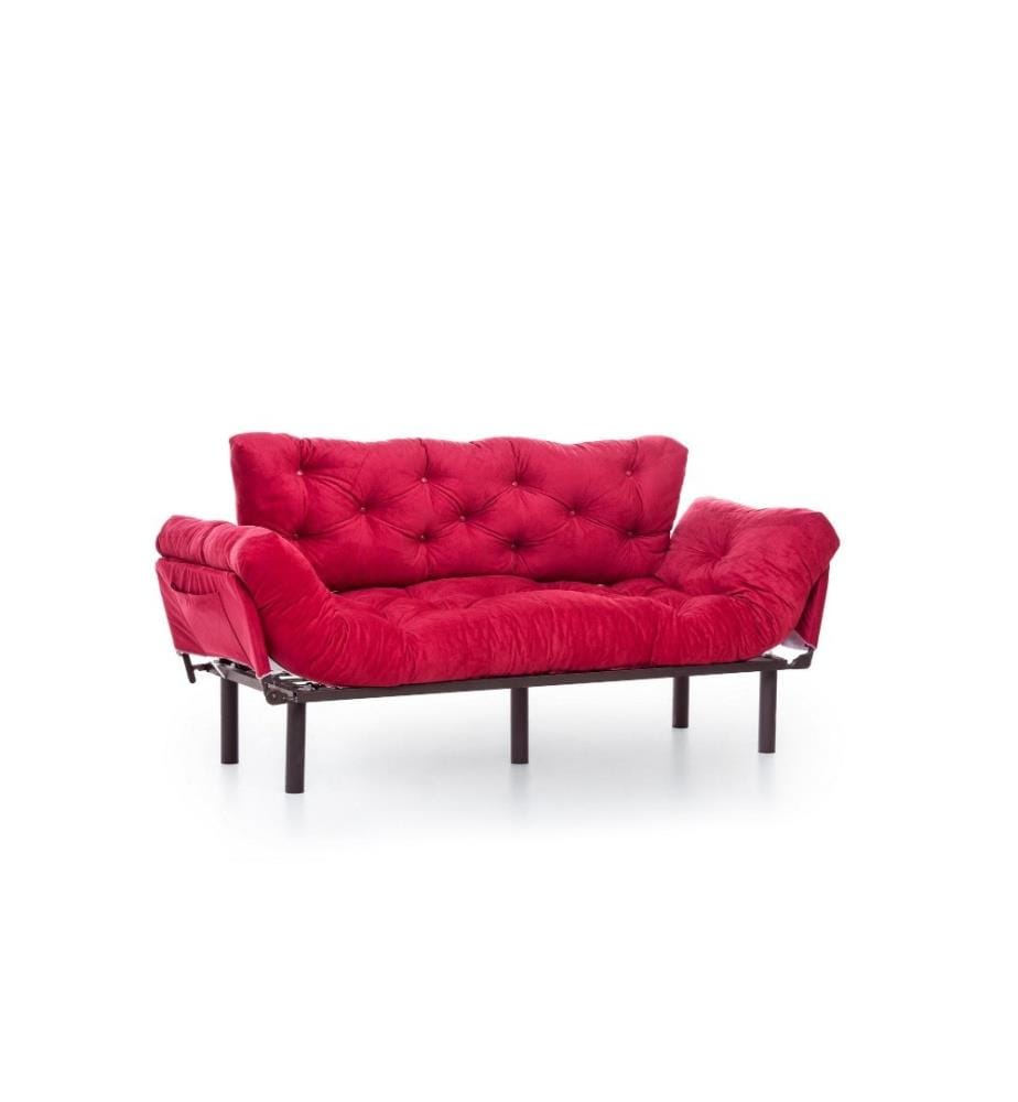 3-Seat Sofa-Bed, Maroon, Metal Frame, Polyester Fabric Fabric