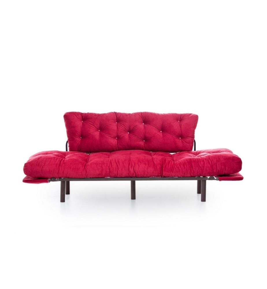 3-Seat Sofa-Bed, Maroon, Metal Frame, Polyester Fabric Fabric