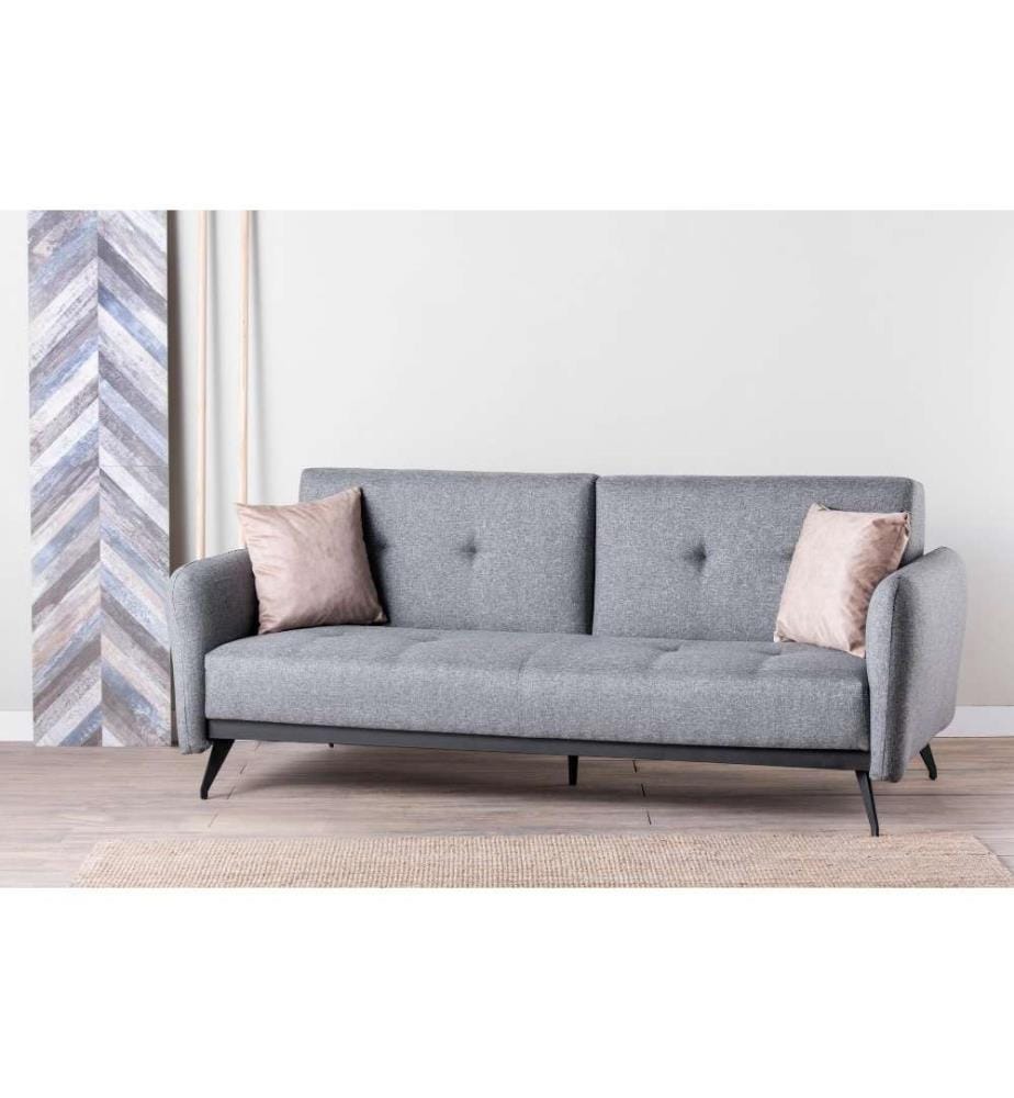 3-Sitz Sofa-Bett, Grau, Metallrahmen, Leinenstoff Stoff