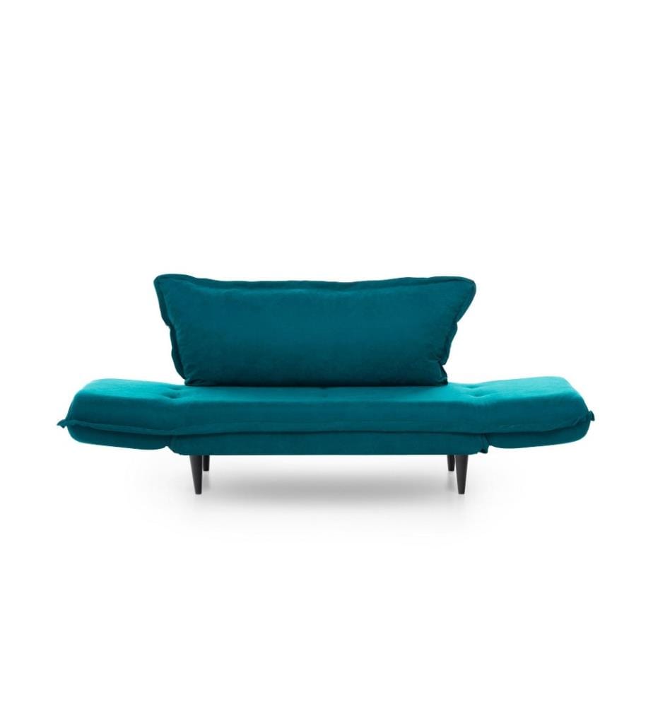 2-Seat Sofa-Bed, Petrol Green, Metal Frame, Wooden Legs, Linen Fabric Fabric