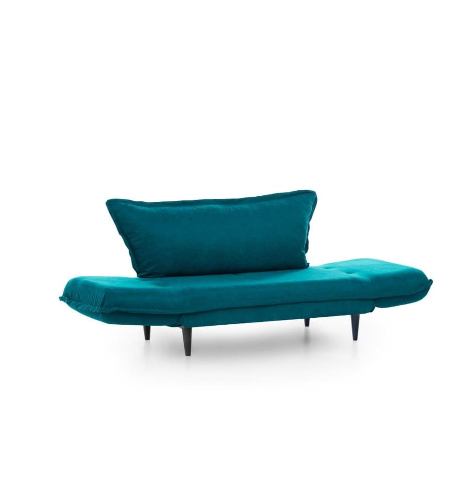 2-Seat Sofa-Bed, Petrol Green, Metal Frame, Wooden Legs, Linen Fabric Fabric