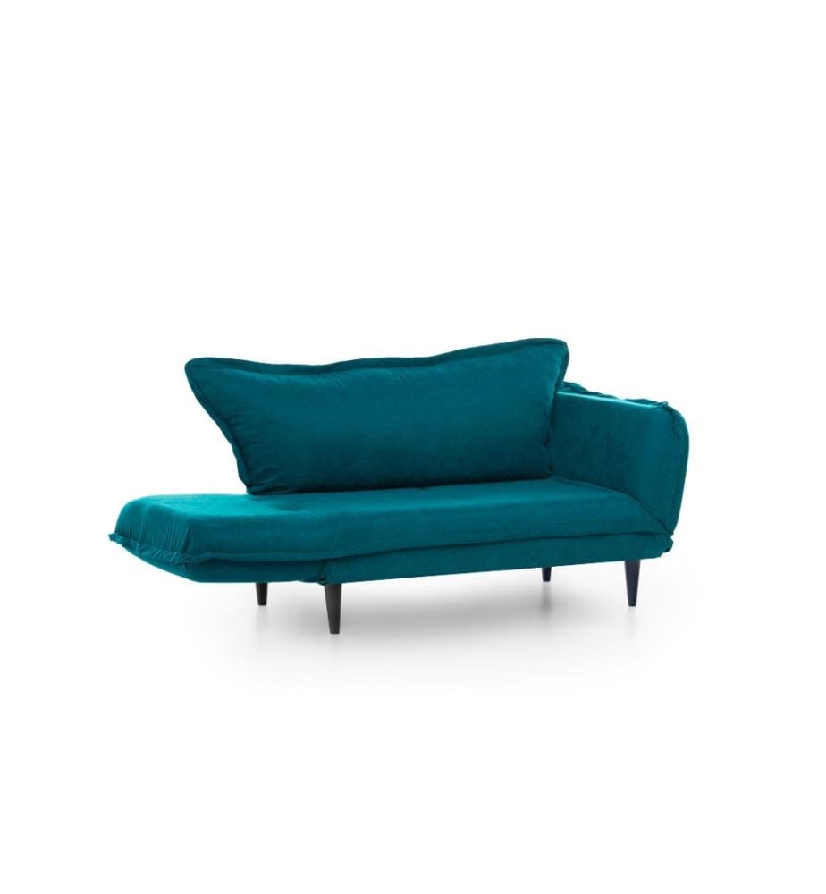 2-Seat Sofa-Bed, Petrol Green, Metal Frame, Wooden Legs, Linen Fabric Fabric