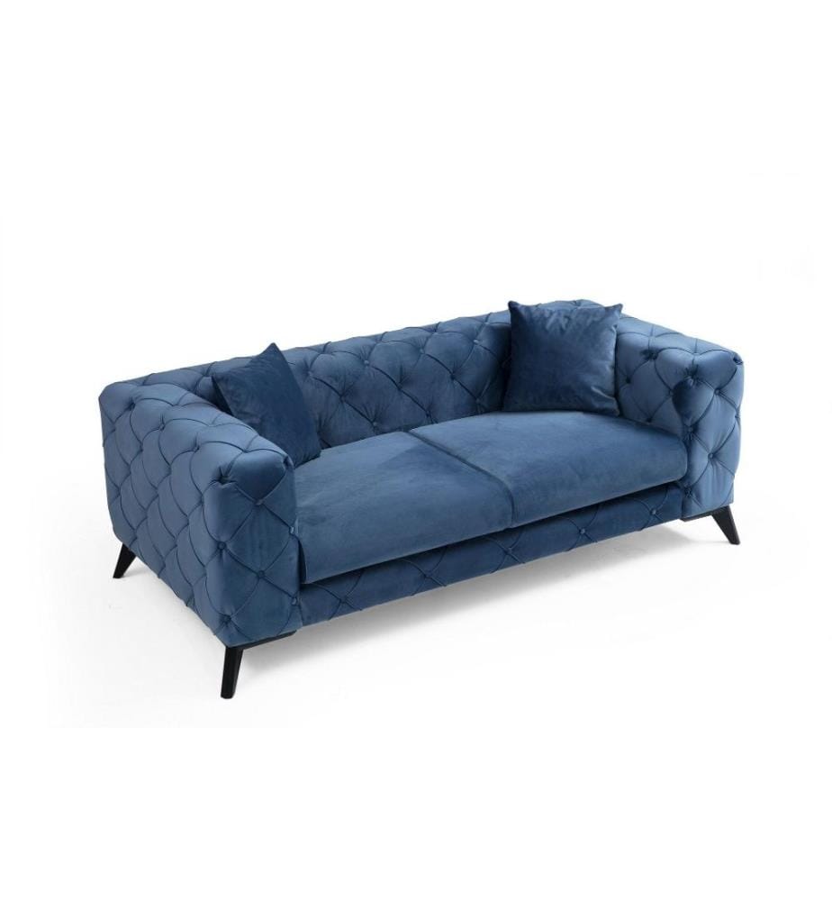 2-Sitz-Sofa, Blau, Gestell aus Buchenholz - Spanplatte, Stoff aus Polyester