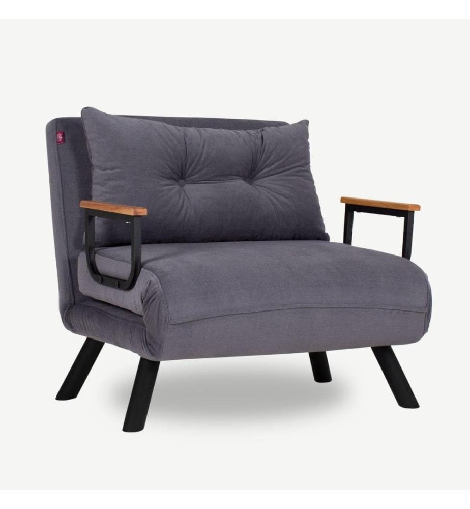 1-Sitz-Sofa-Bett, Grau, Metallgestell, Polyester-Stoffbezug