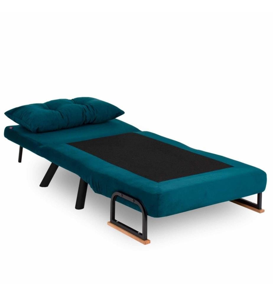 1-Sitz-Sofa-Bett, Petrolgrün, Metallgestell, Polyester-Stoffbezug