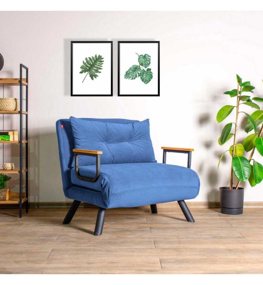 1-Sitz-Sofa-Bett, Blau, Metallgestell, Polyester-Stoffbezug