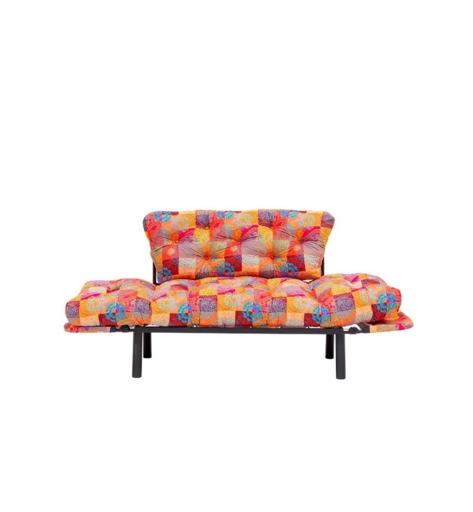 2-Sitz Sofa-Bett, Multicolor, Metallrahmen, Patchwork Digital Fabric Stoff