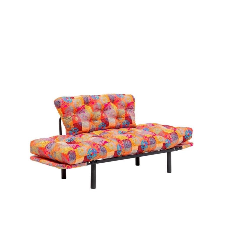 2-Sitz Sofa-Bett, Multicolor, Metallrahmen, Patchwork Digital Fabric Stoff