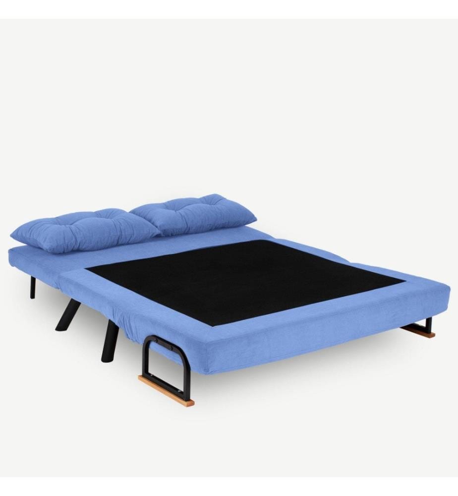 2-Sitz-Sofa-Bett, Blau, Metallgestell, Polyester-Stoffbezug