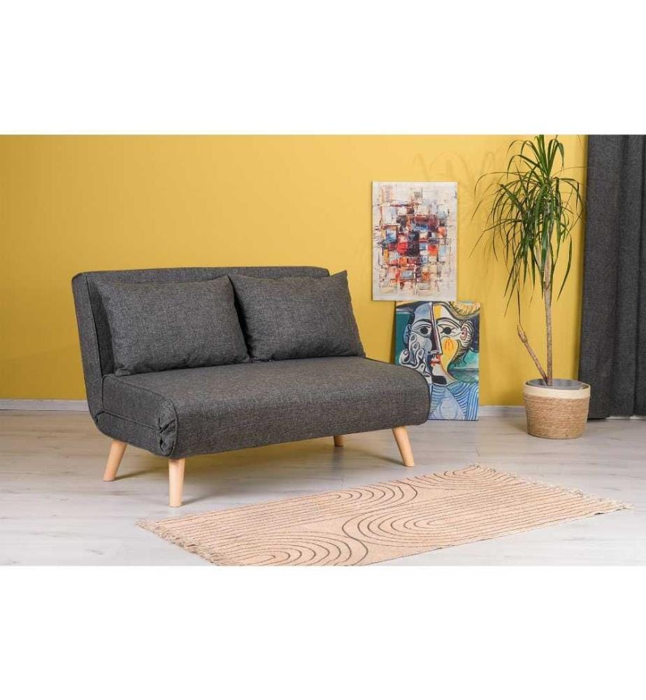 2-Sitz-Sofa-Bett, Dunkelgrau, Metallrahmen, Polyester-Gewebe