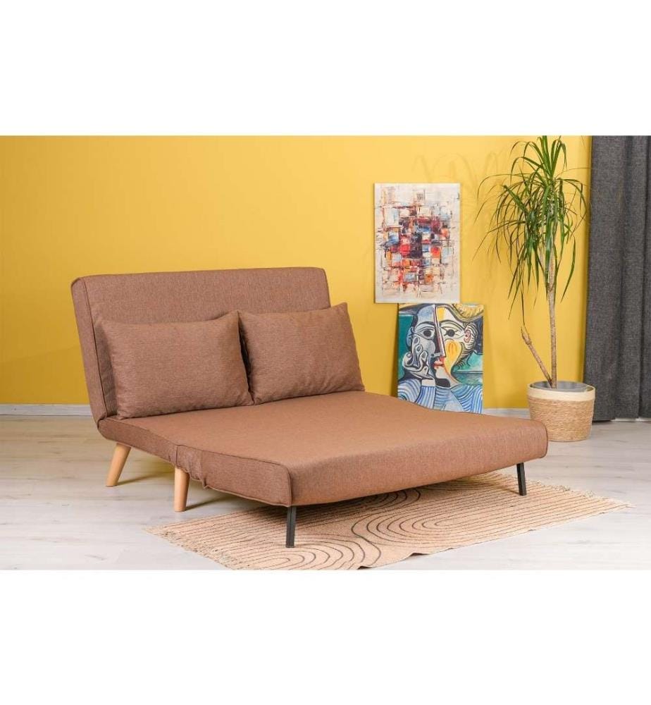 2-Sitz-Sofa-Bett, Braun, Metallrahmen, Polyester-Gewebe